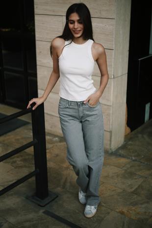 Wide leg Bol Paça Kadın Gri Denim Jean Kot Pantolon