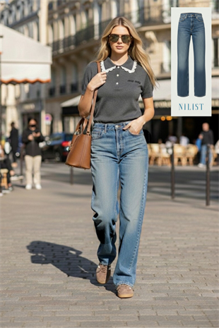 Wide leg Bol Paça Kadın Lacivert Denim Jean Kot Pantolon