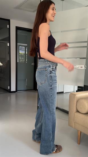 Wide leg Bol Paça Kadın Yıkamalı Lacivert Denim Jean Kot Pantolon