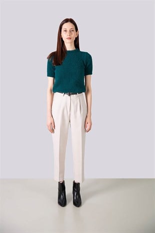 Yeşil tüylü kısa kollu kazak