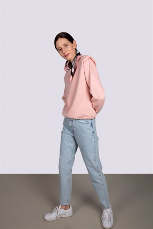 Yüksek bel mom jeans açık mavi kot