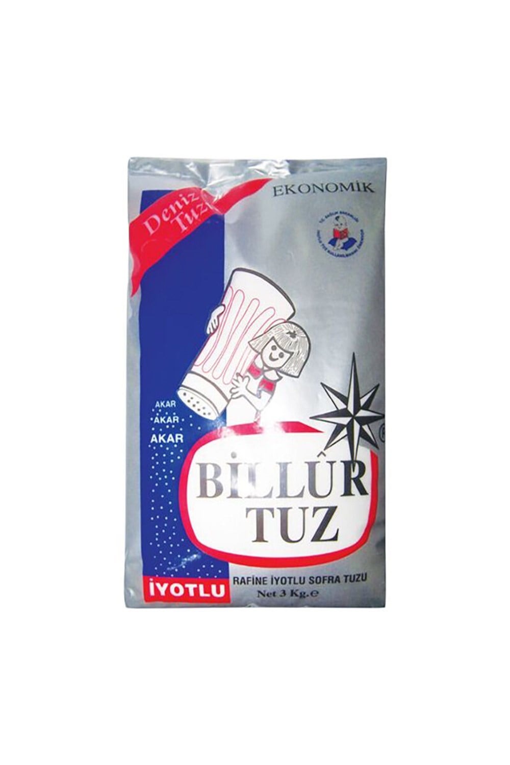 BİLLUR RAFİNE İYOTLU TUZ 3000 GR*6