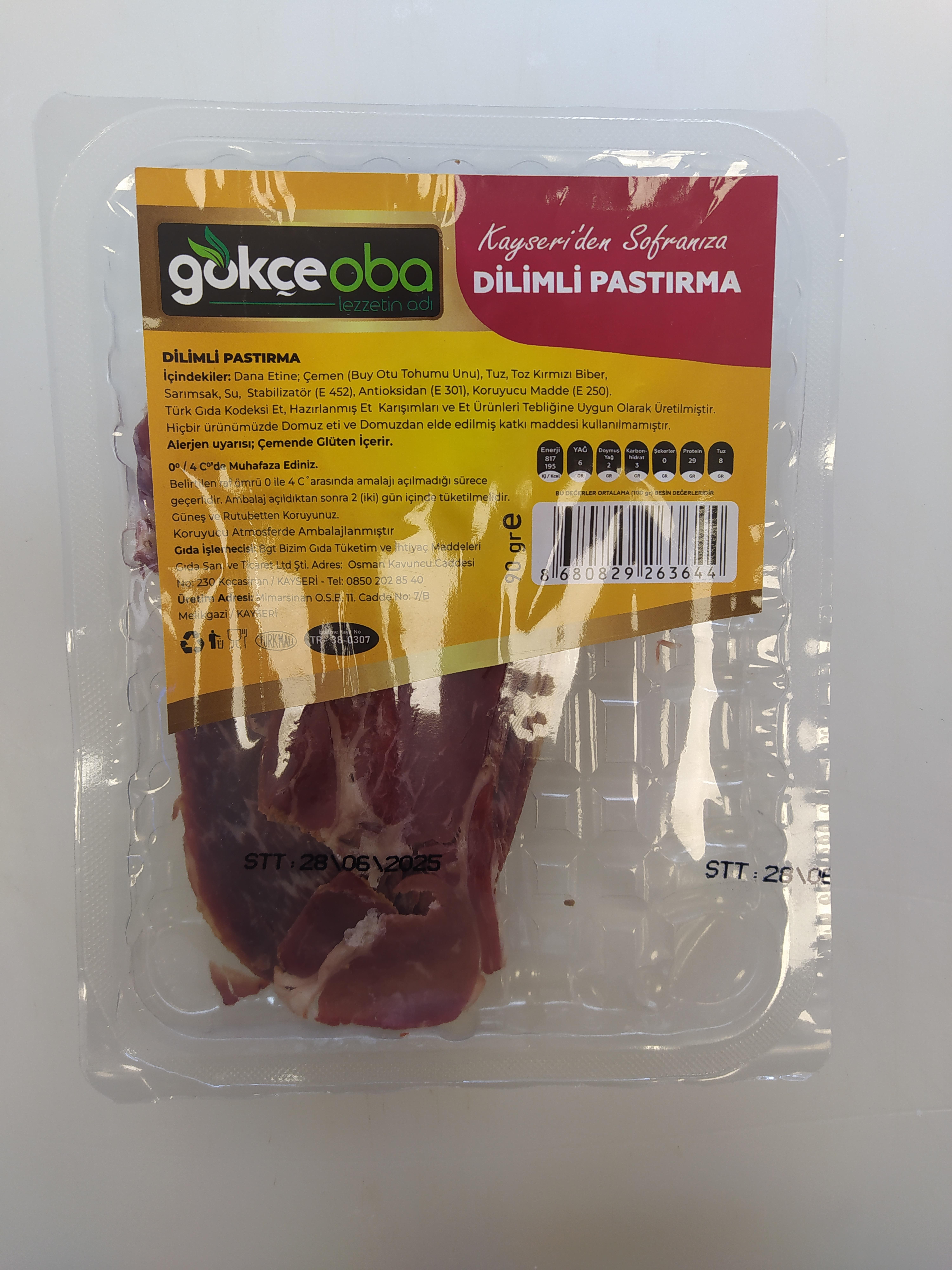 GÖKÇEOBA DİLİMLİ PASTIRMA 90 GR