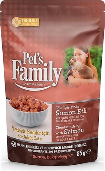 PETS FAMİLY POUCH YETİŞKİN KEDİ SOMONLU JÖLELİ 85 GR