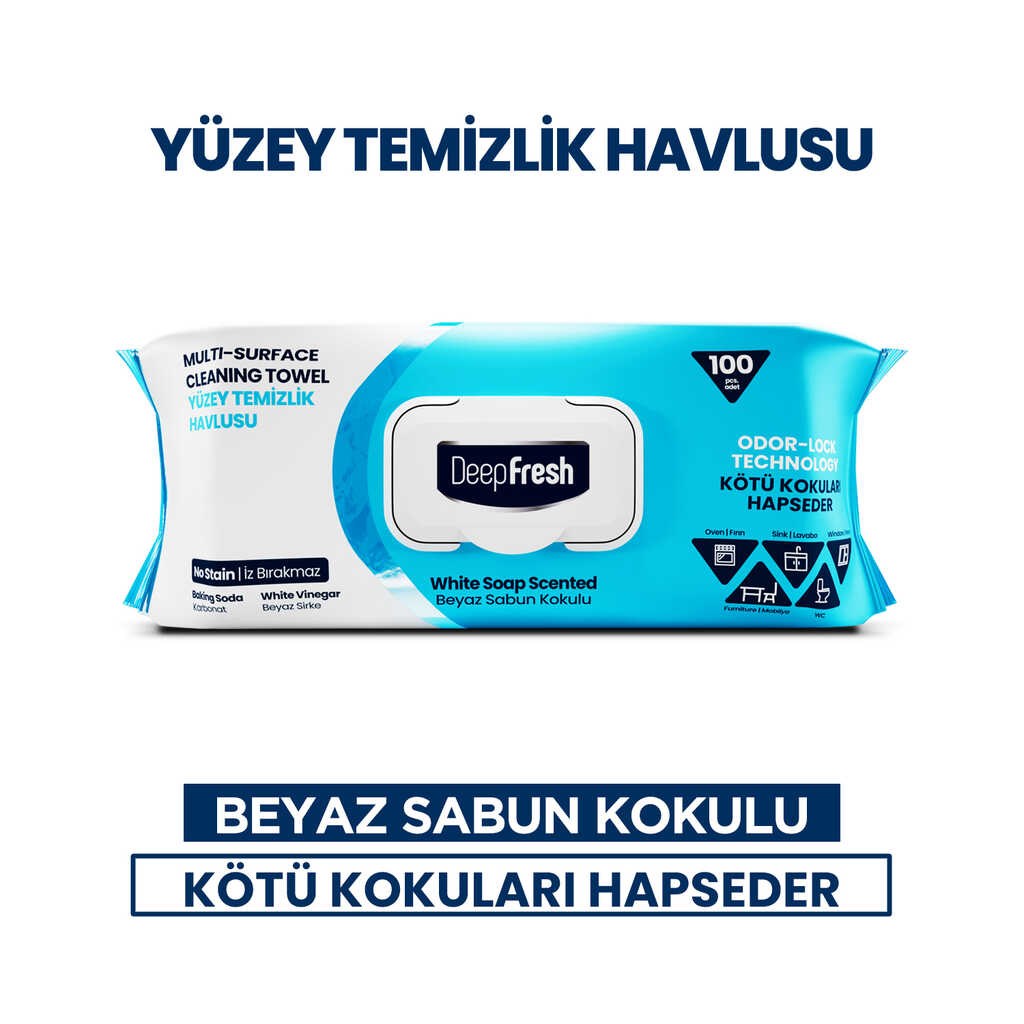 DEEPFRESH YÜZEY TEMİZLEME HAVLUSU 100 LÜ BEYAZ SABUN