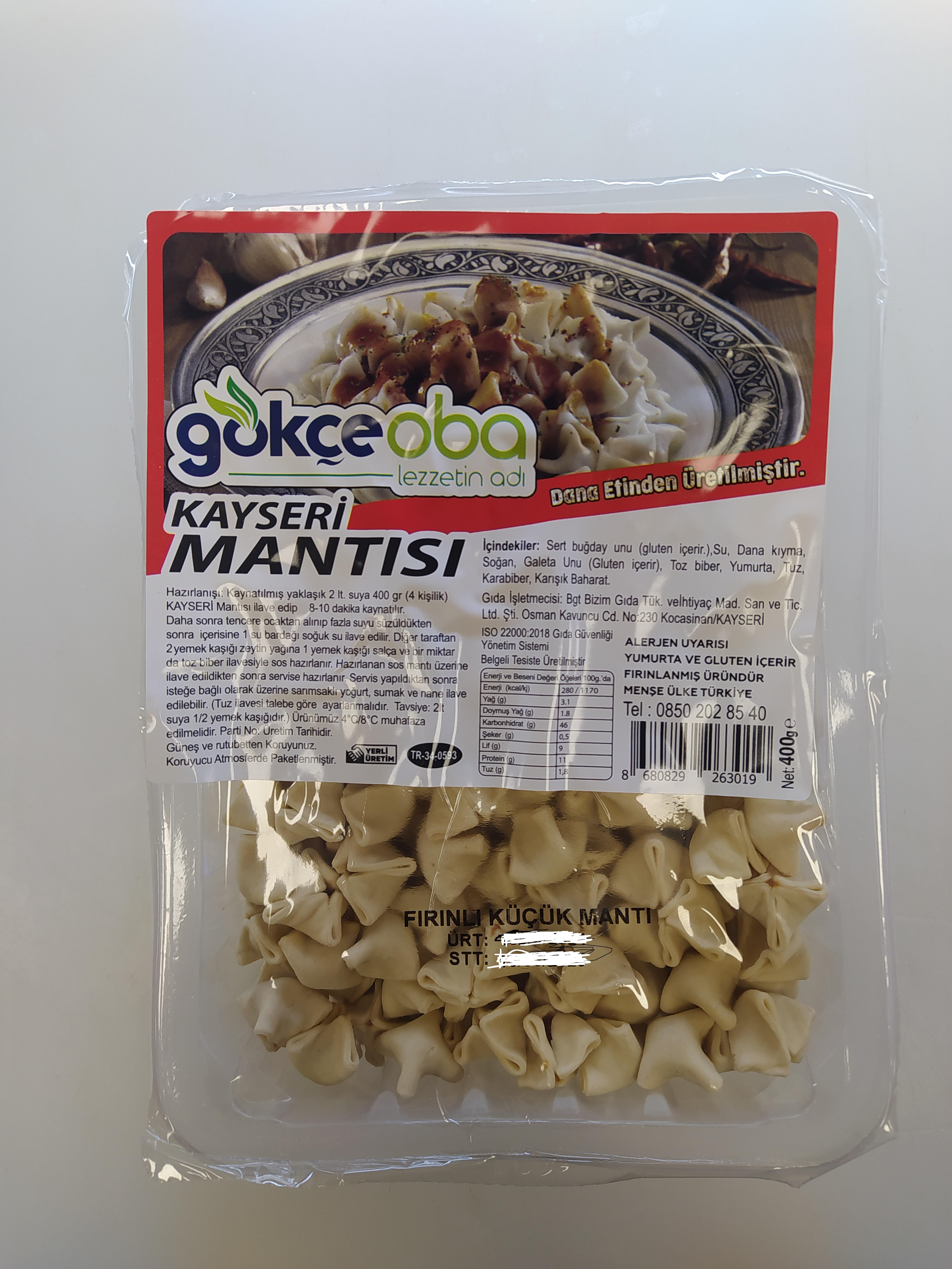 GÖKÇEOBA ETLİ MANTI 400 GR