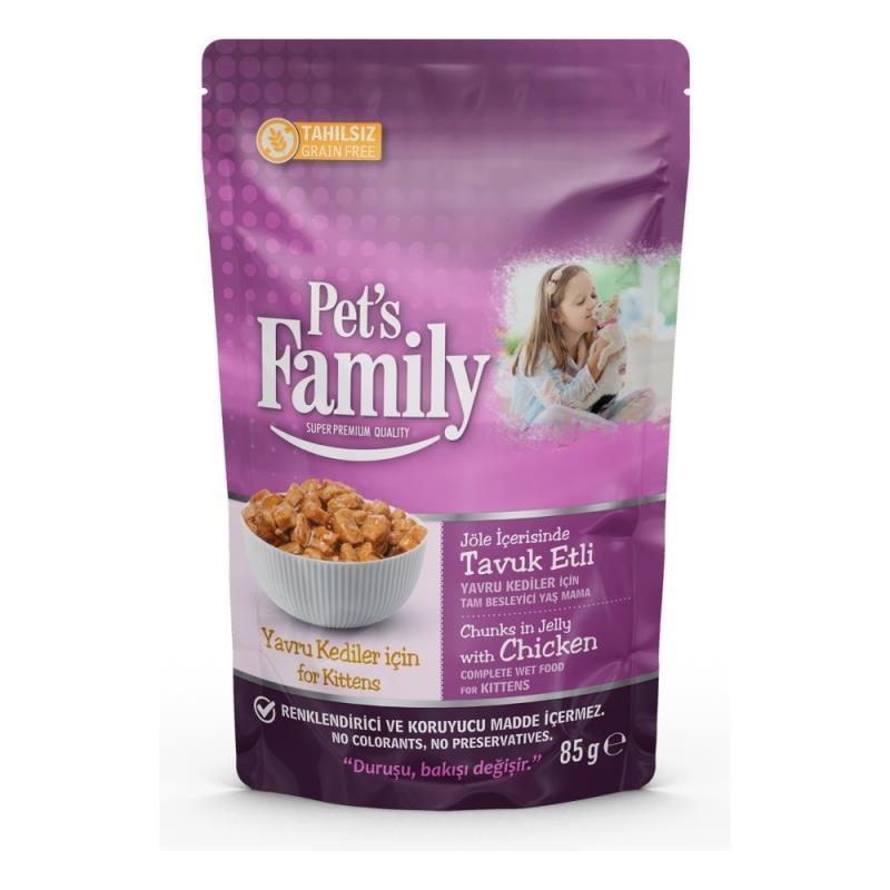 PETS FAMİLY POUCH YAVRU KEDİ TAVUKLU JÖLELİ 85 GR