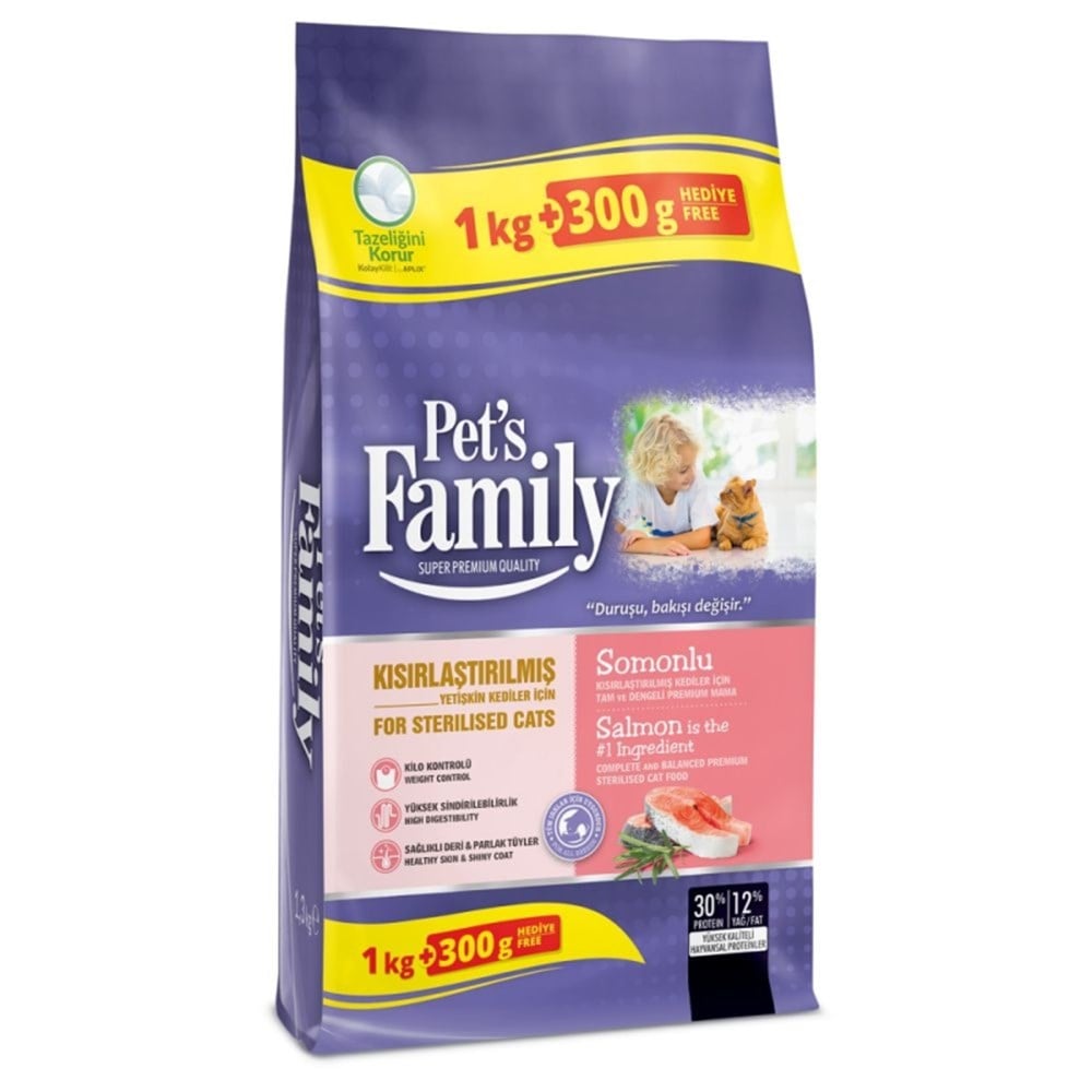 PETS FAMİLY YETİŞKİN KEDİ MAMASI 1000 GR SOMONLU KIS. 