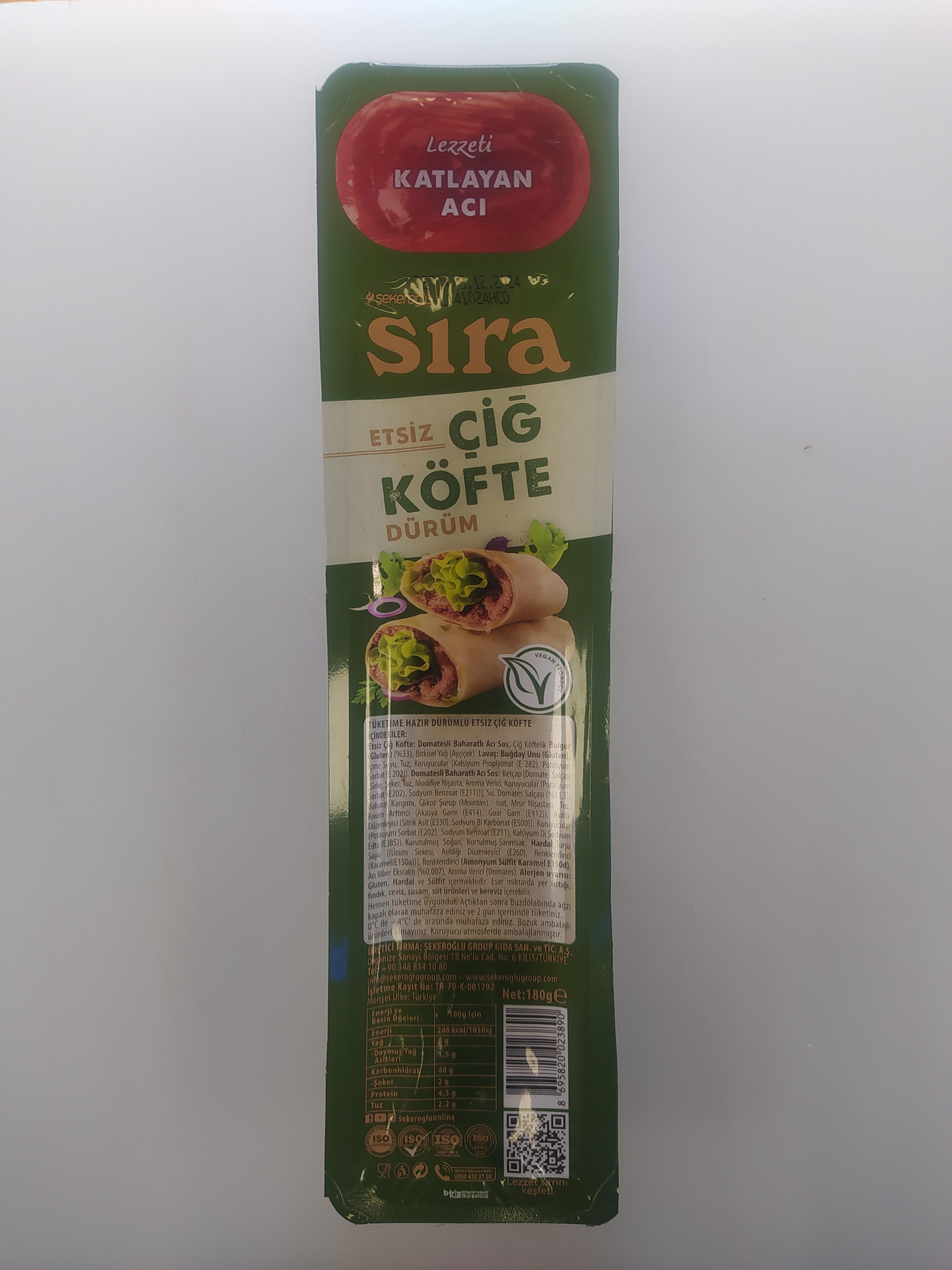 SIRA ÇİĞ KÖFTE ETSİZ DÜRÜM 180 GR