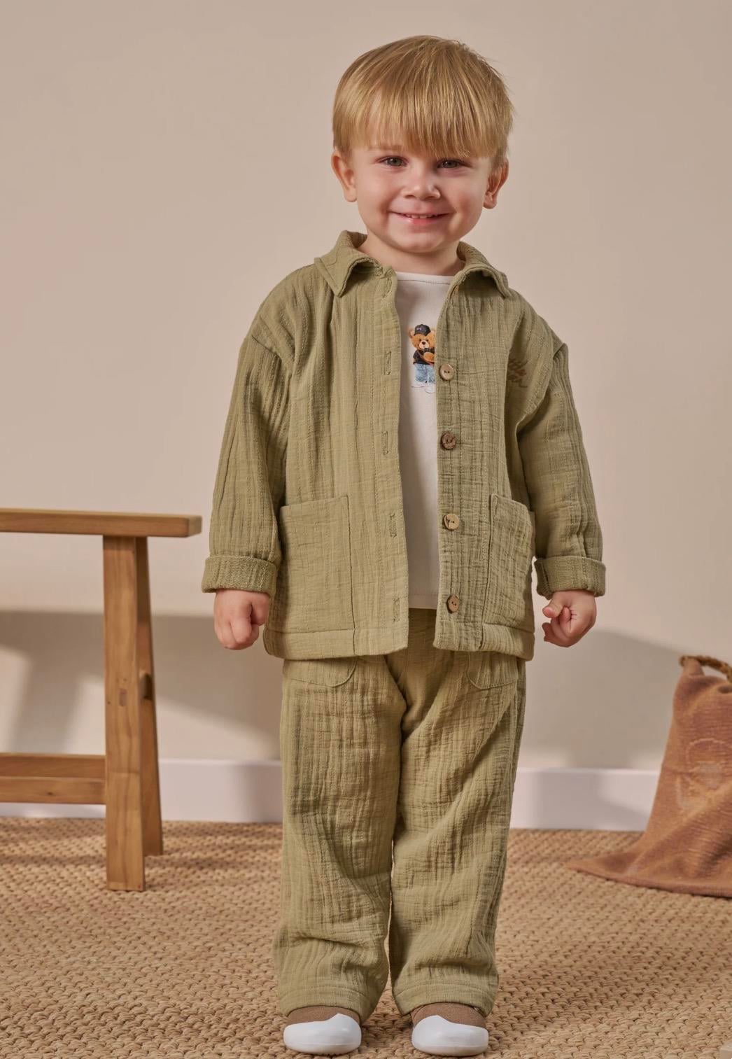 Erkek Bebek Müslin 3lü Takım - Yeşil