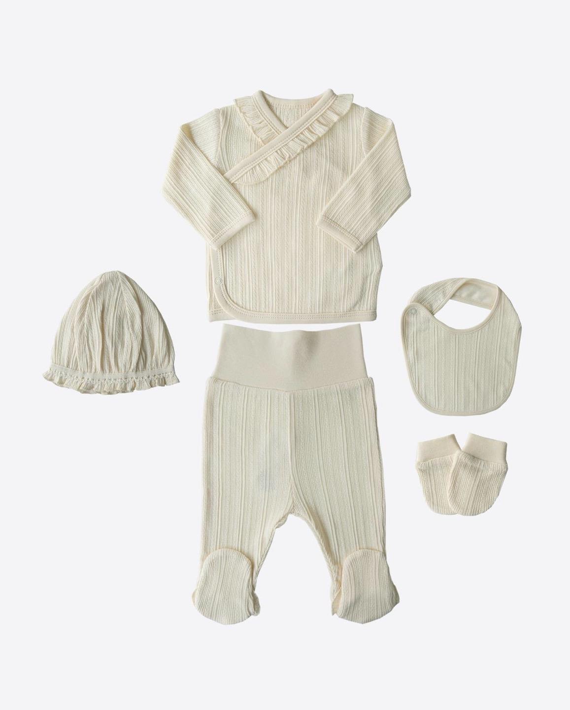 Organik Jaclin 5'li Zıbın Set Ekru