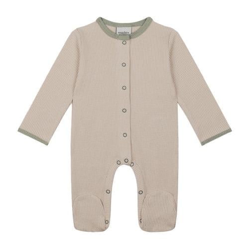 Yeşil Detaylı Bej Waffle Tulum