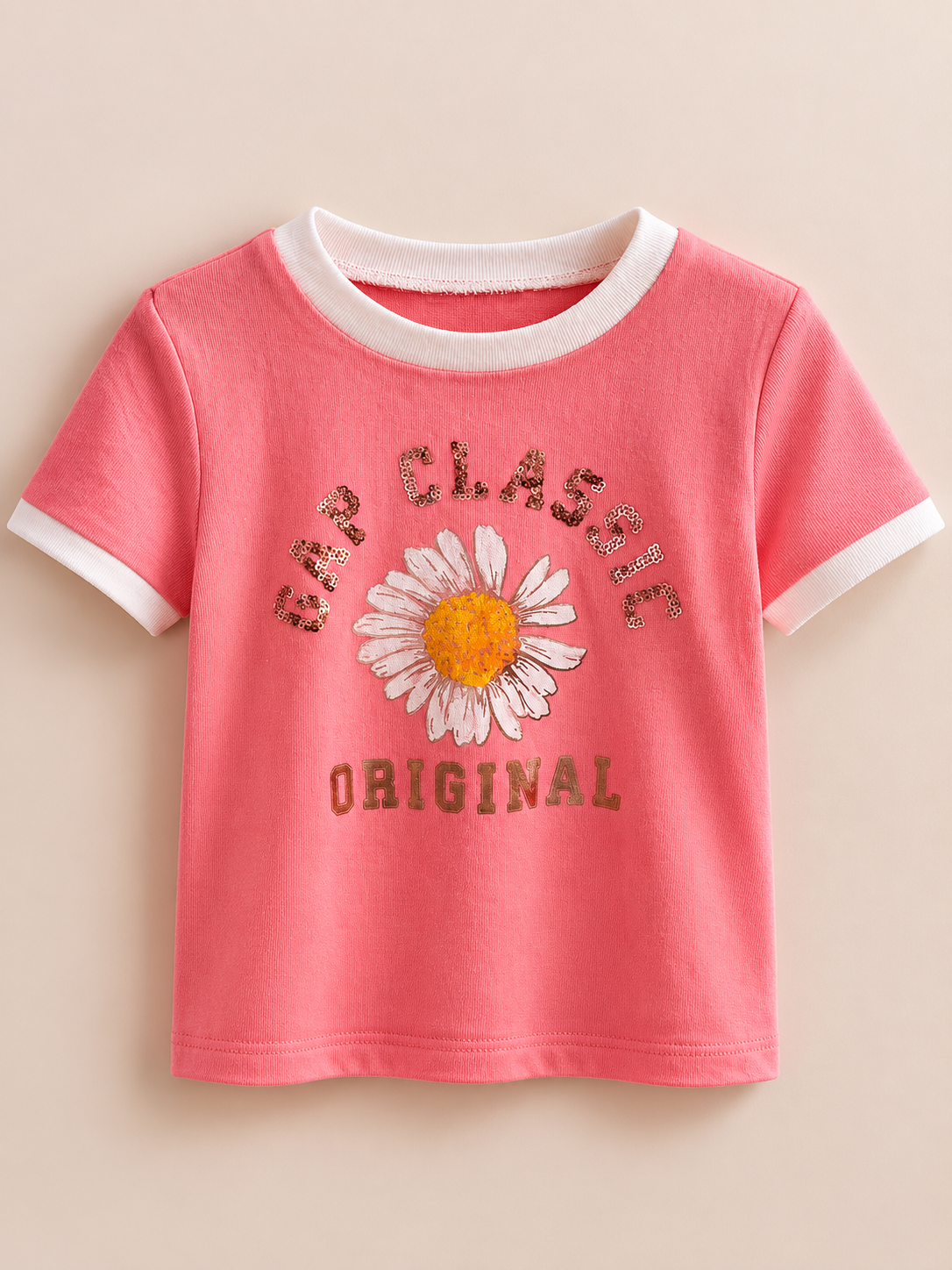 Kız Çocuk | Ringer Grafik Baskılı T-Shirt Pembe