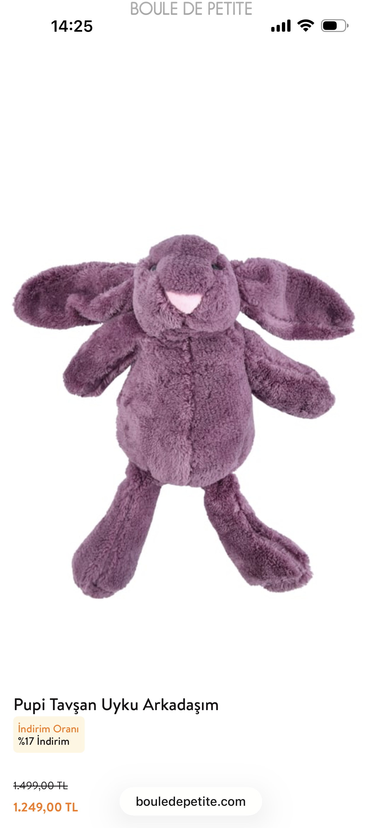 Puffy Tavşan Uyku Arkadaşı / Mor