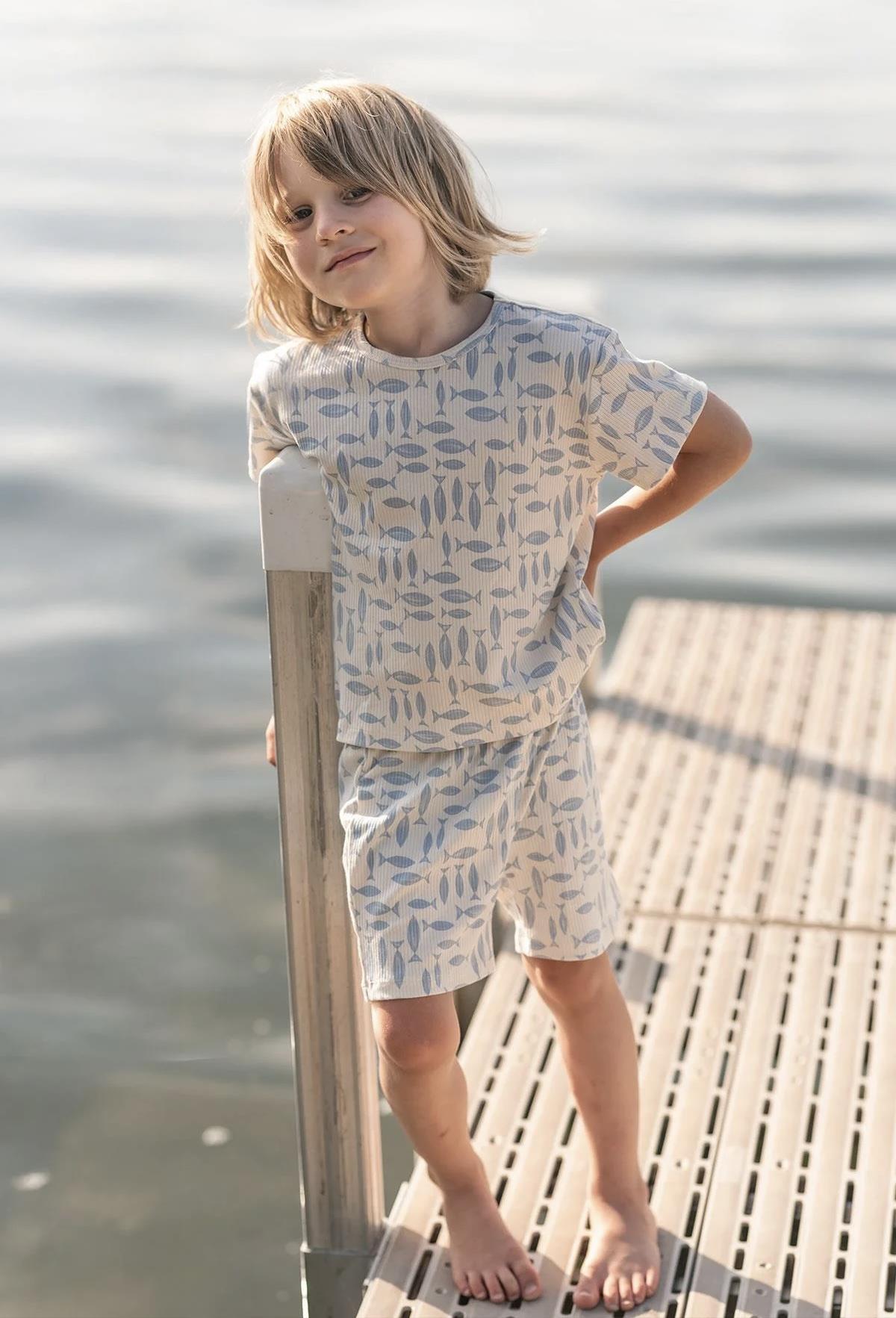 Balık Kısa Kollu Tshirt Şort Pijama Takımı