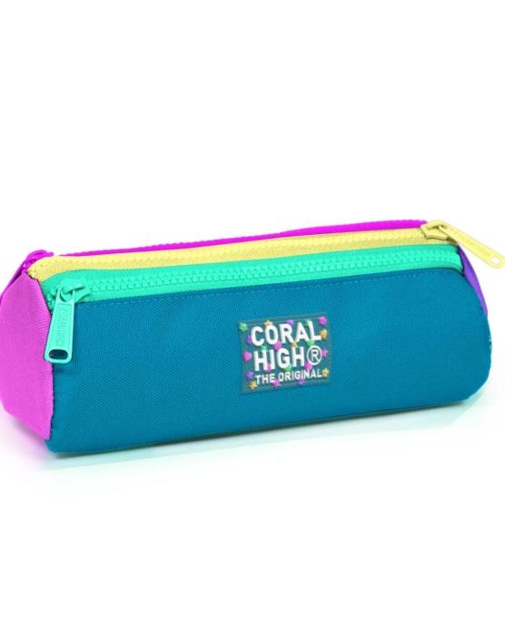 Coral High Pembe Pastel Renkli Üç Bölmeli Kalem Çantası 