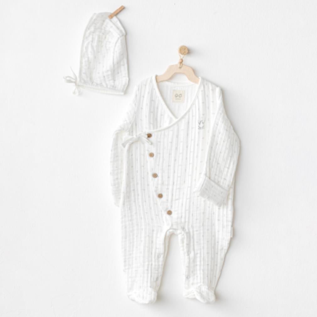 AC24734 BEBEK TULUM TAKIM ROMPER HAT SET MUSLIN WAWA BOYS