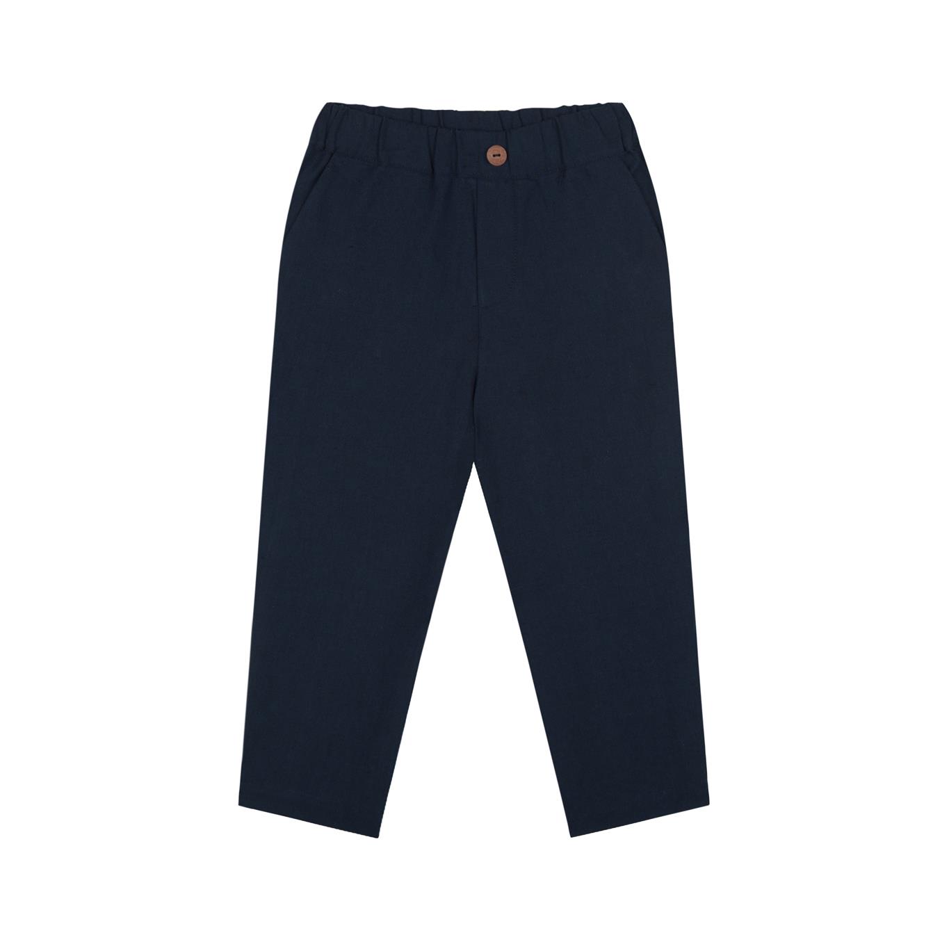 Lacivert Keten Poplin Pantolon