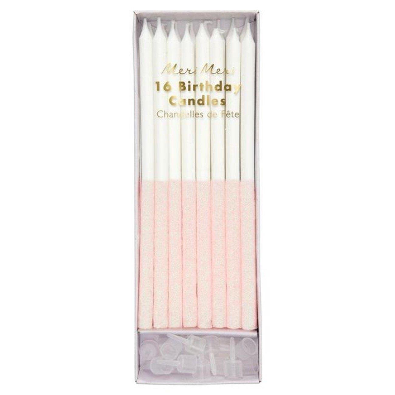 Meri Meri - Pale Pink Glitter Dipped Candles - Açık Pembe Simli Mumlar