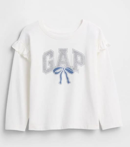 Kız Bebek | Gap Logo Volanlı Bisiklet Yaka T-Shirt - Beyaz