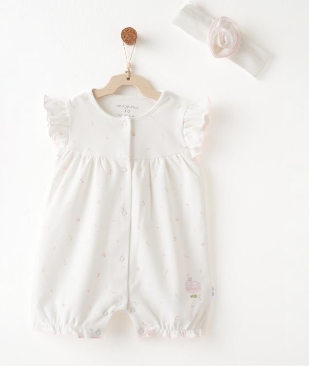 AC26504 ECRU BEBEK TULUM TAKIM ROMPER BAND SET SUMMER TIME