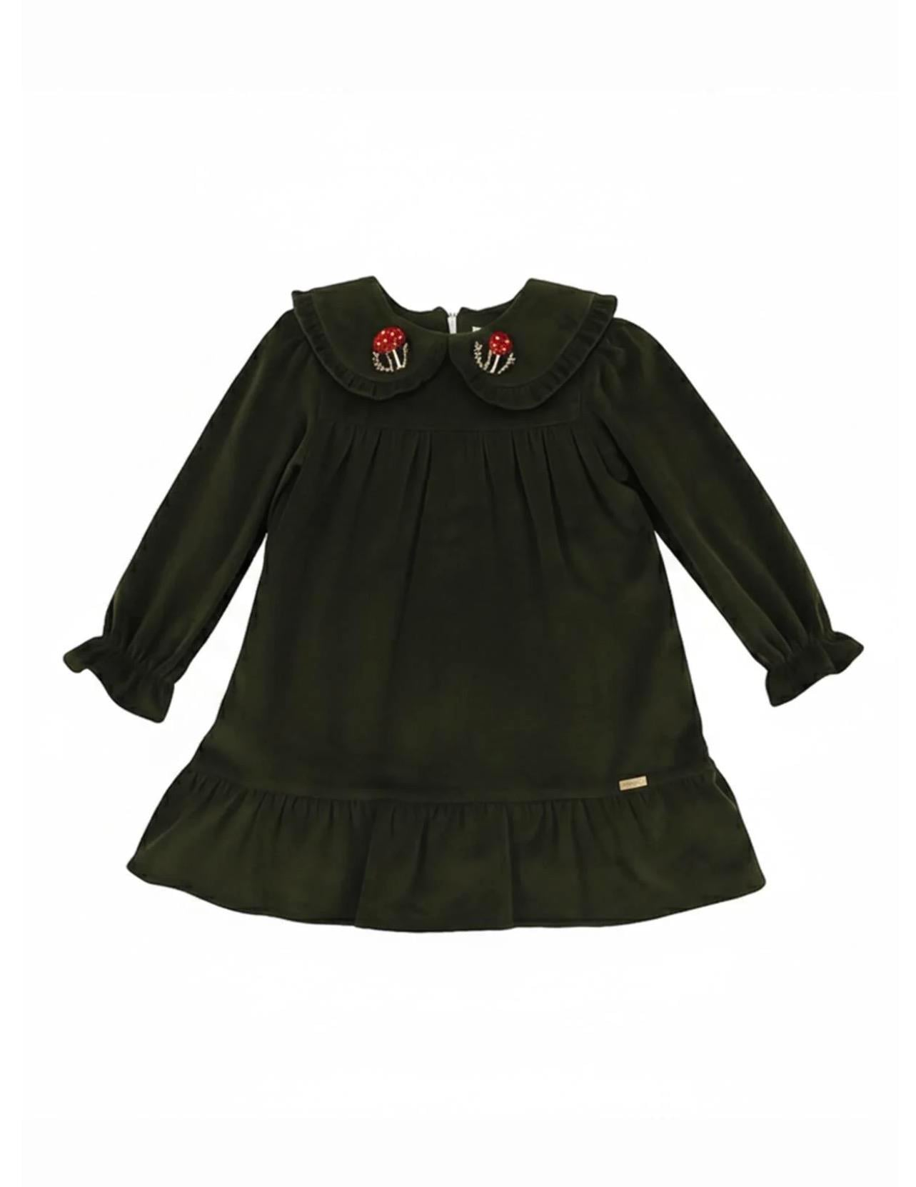 Fitilli Kadife Elbise - Yeşil