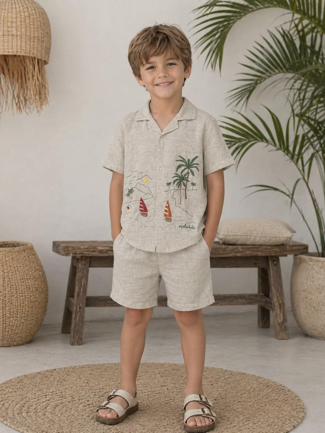 Palm Life Keten Gömlek ve Şort Takım