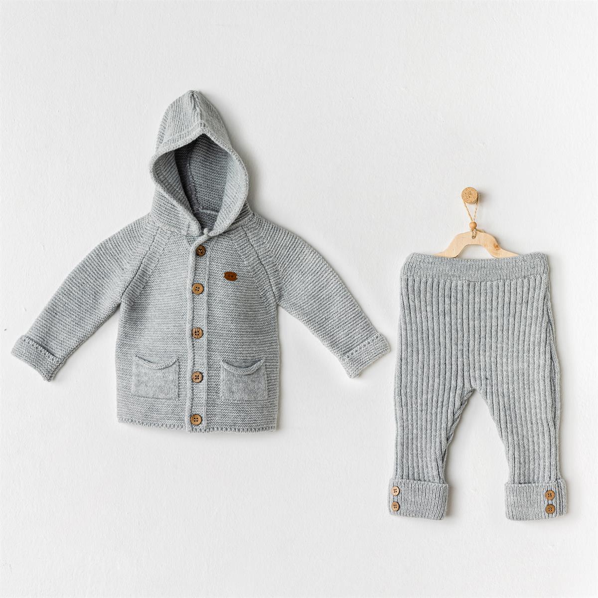 AC24335 BEBEK TRİKO TAKIM 2 PCS SET KNITWEAR GREY