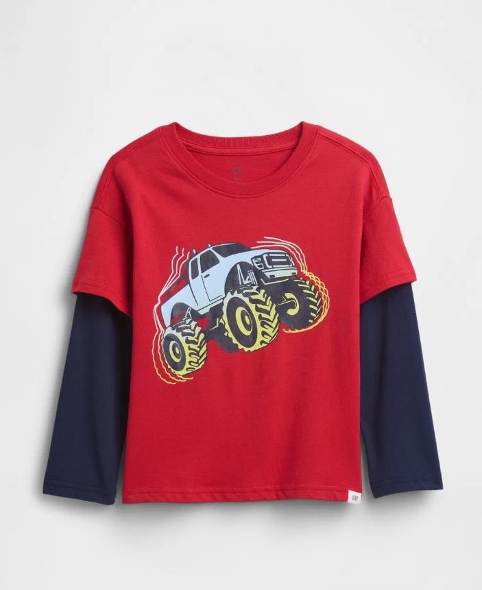 Erkek Bebek | Grafik Baskılı Uzun Kol T-Shirt - Kırmızı