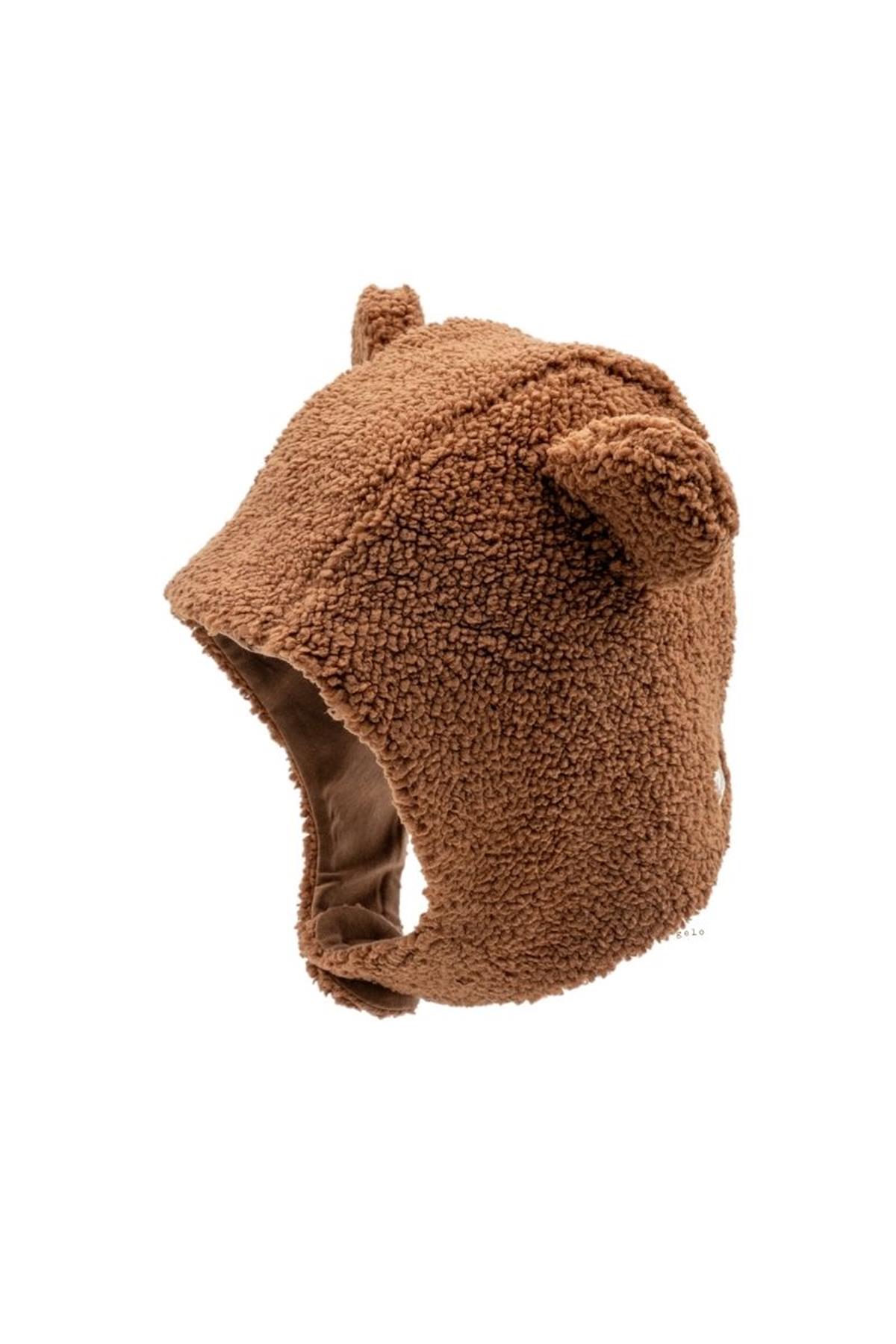 Ayı Kulaklı Peluş Bere - Kahve