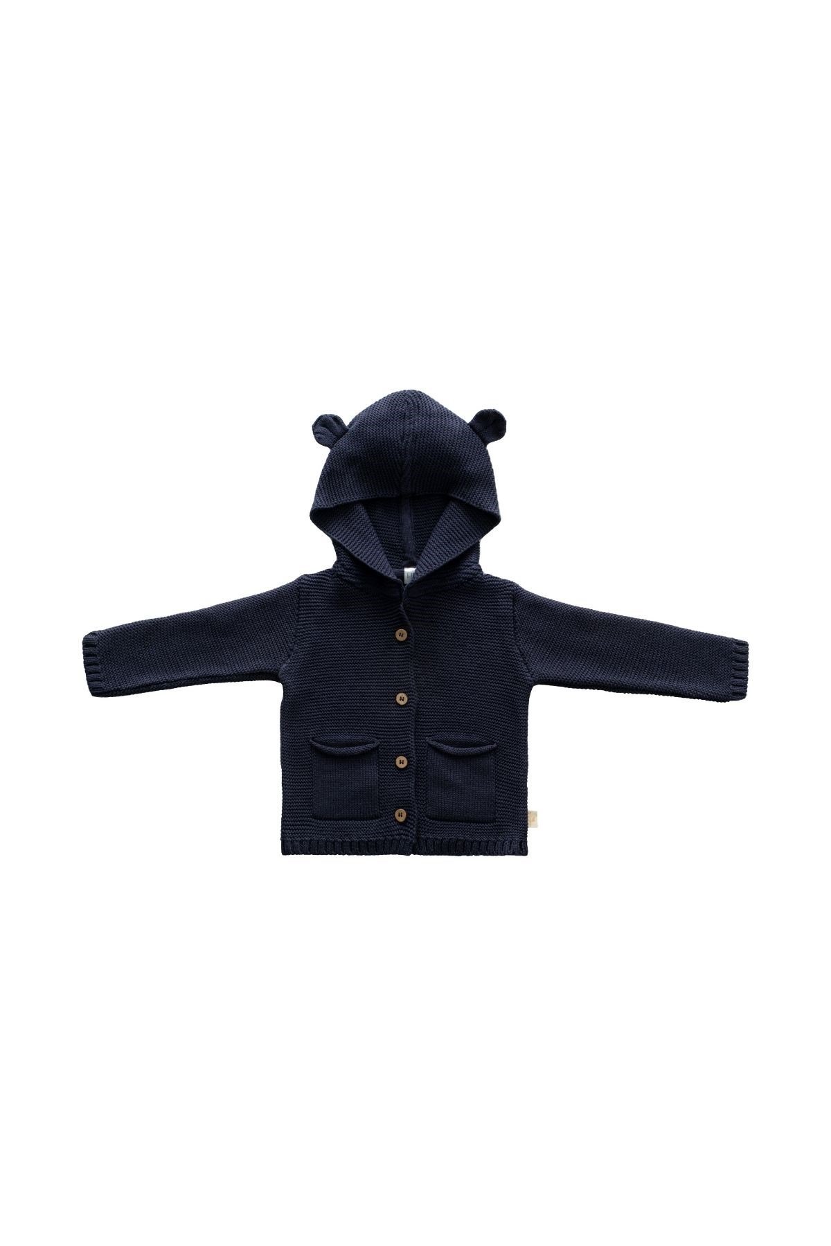 Ayı Kulaklı Triko Hırka - Lacivert