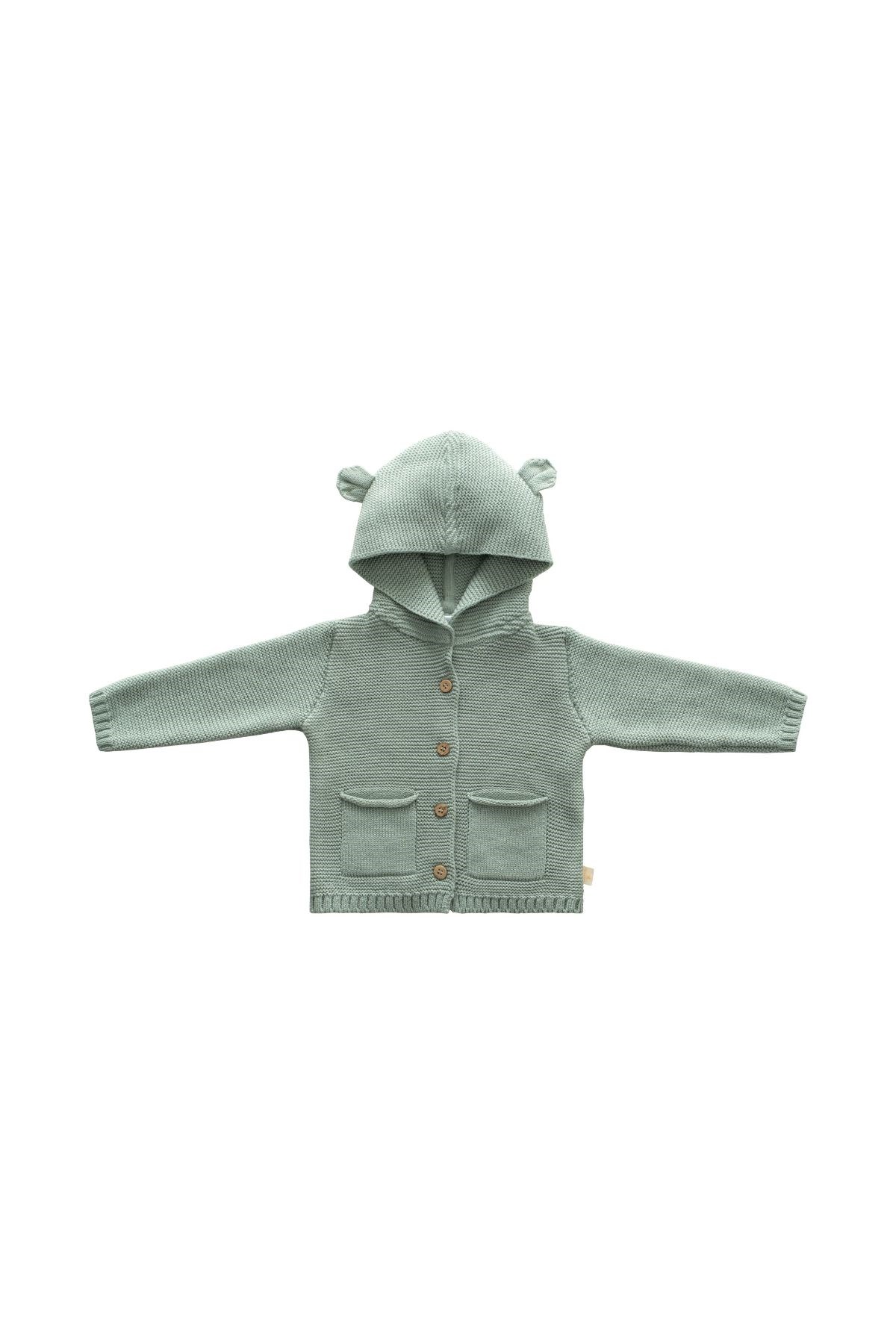 Ayı Kulaklı Triko Hırka - Mint