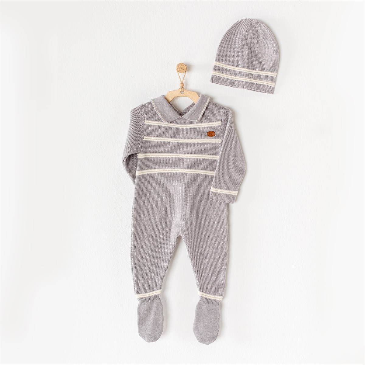 BEBEK TRIKO TULUM TAKIM ROMPER HAT SET KNITWEAR GREY