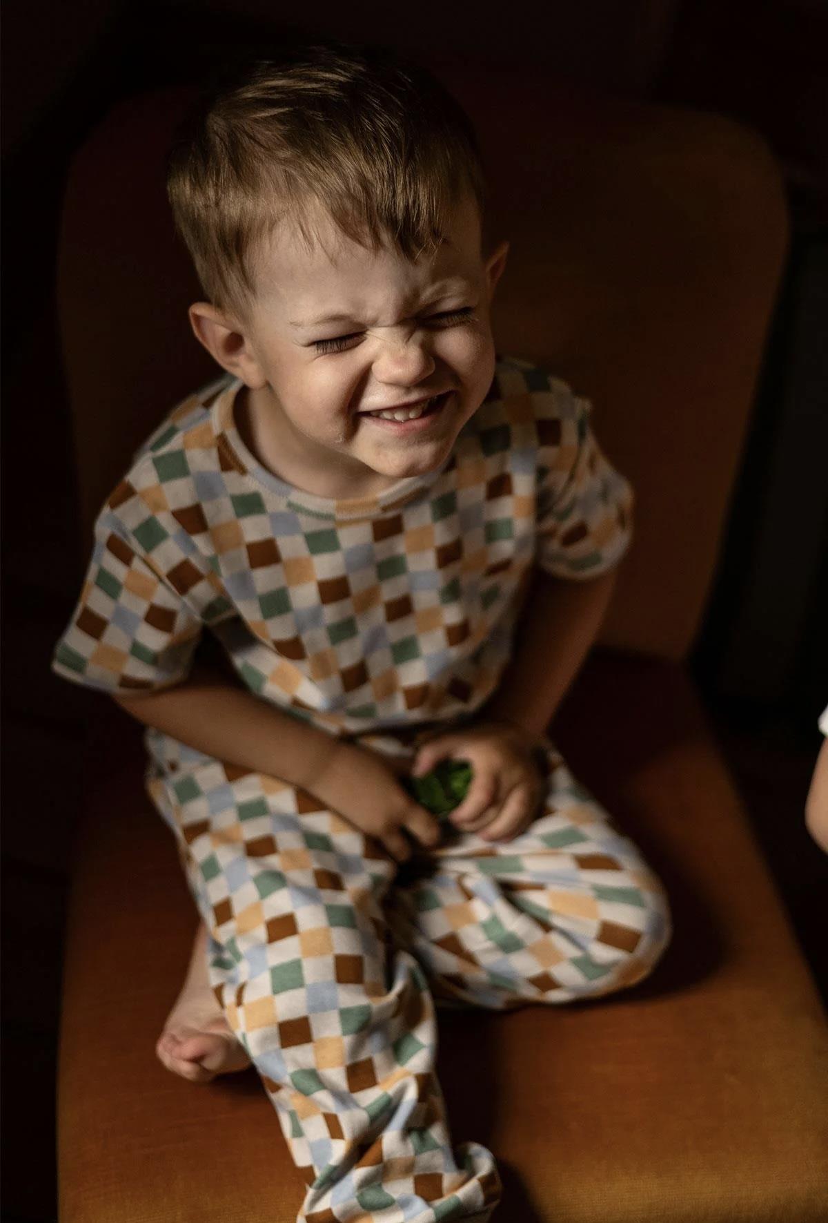 Pastel Damalar Kısa Kollu Uzun Alt Pijama Takımı