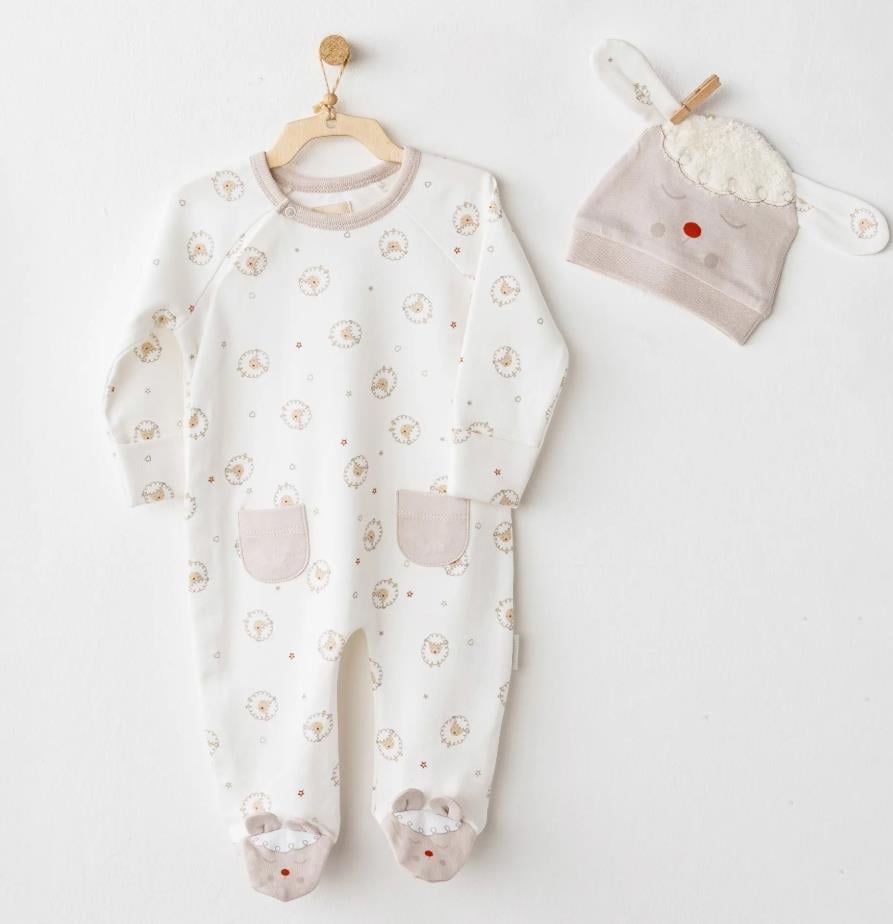 AC26154 BEBEK TULUM TAKIM ROMPER HAT SET TINNY S SHEEPS