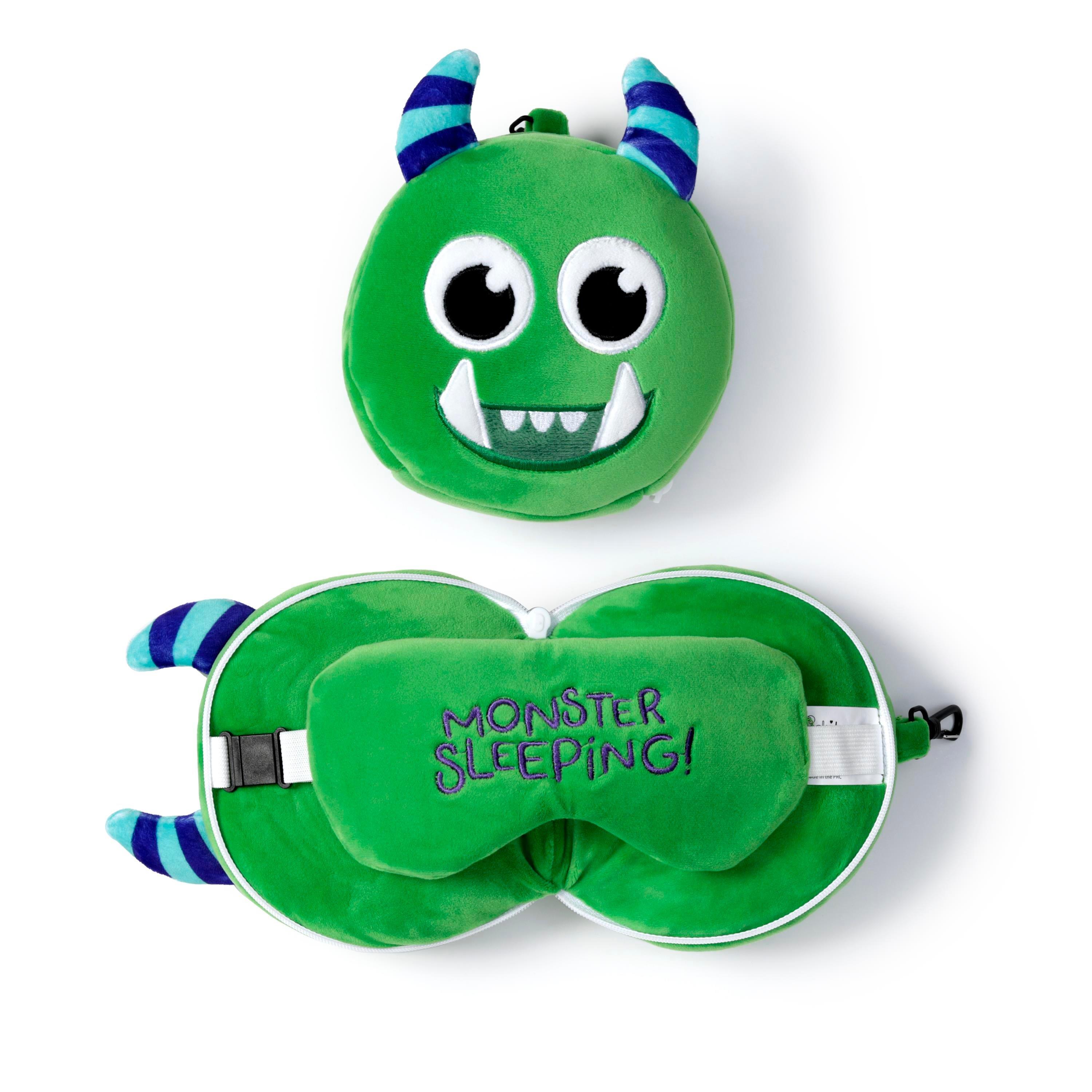 Relaxeazzz Seyahat Yastığı ve Göz Maskesi-Green Monstarz Monster Plush