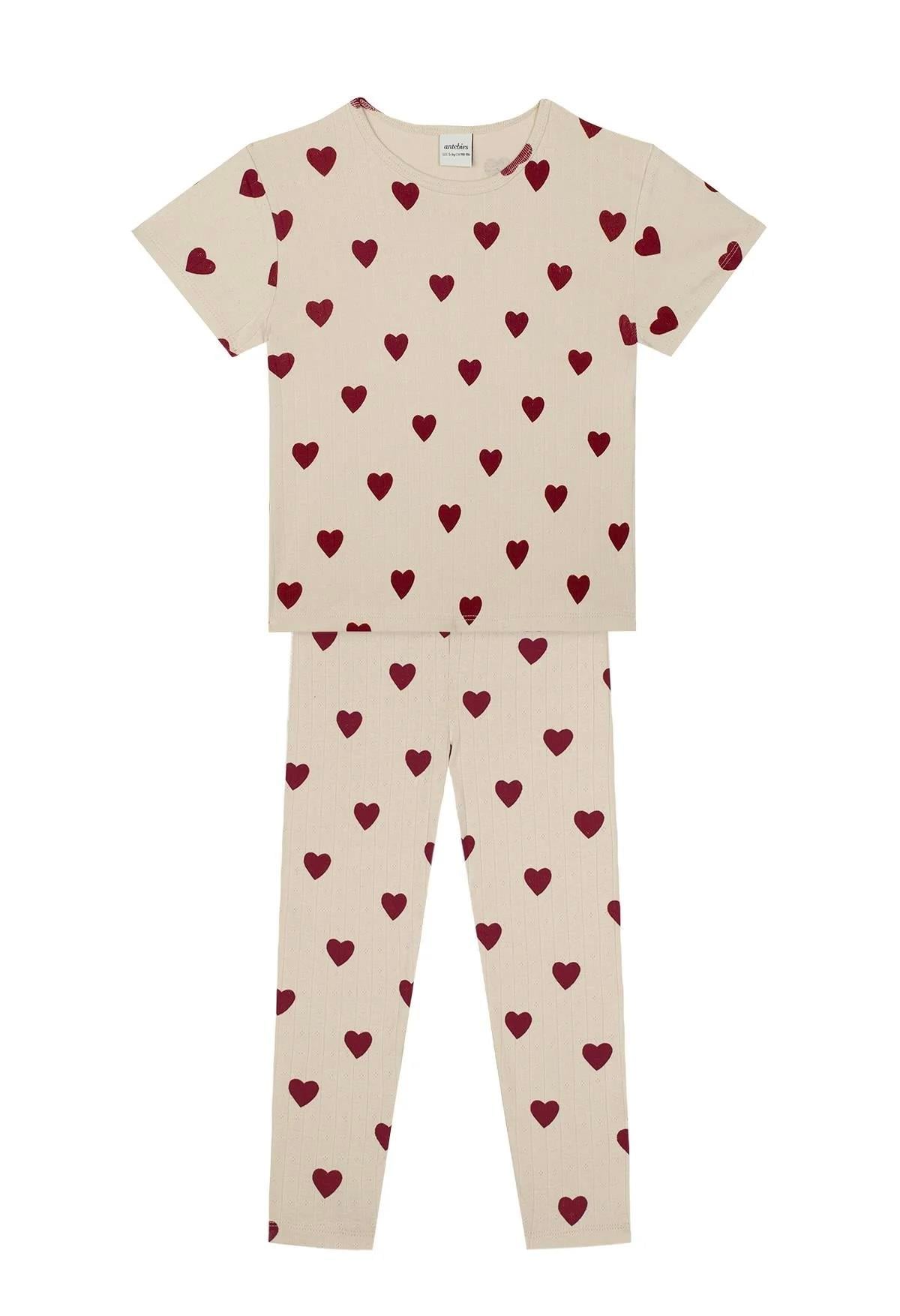 Kalp Jakar Kısa Kollu Taytlı Pijama Takımı