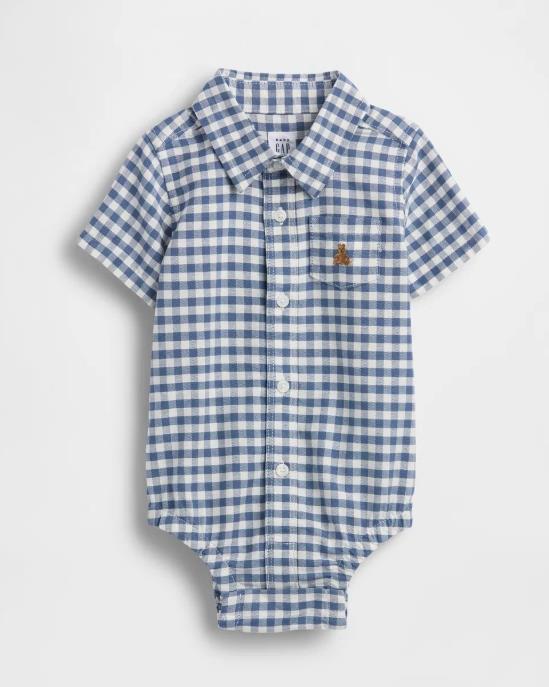 Erkek Bebek Gingham Oxford Bodysuit