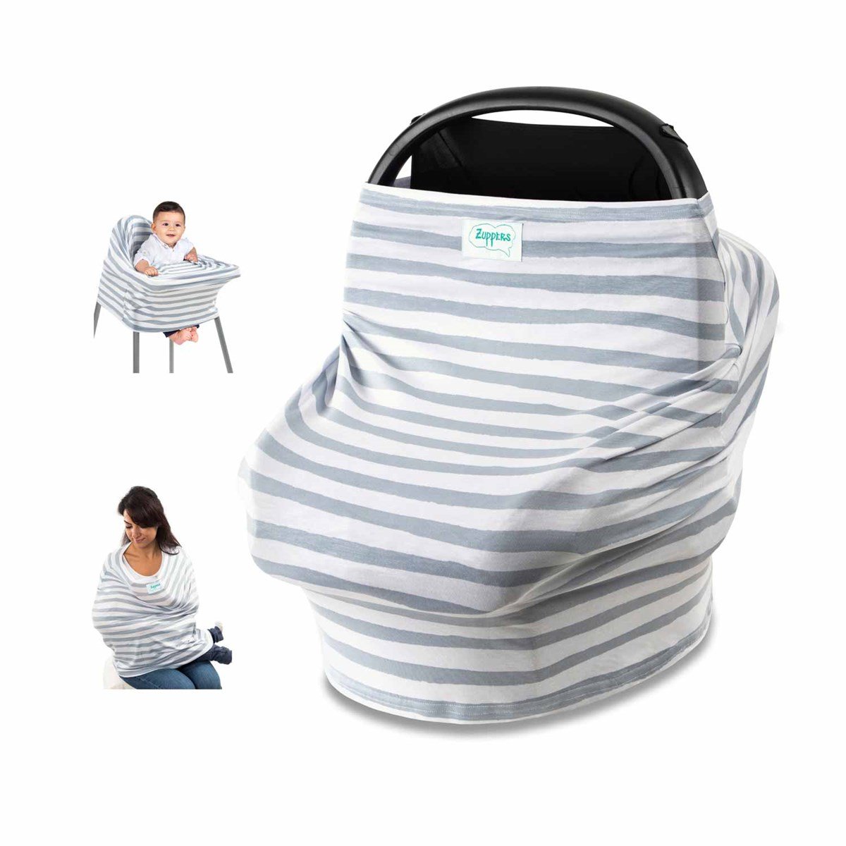 Fonksiyonel Puset & Emzirme Örtüsü – Gri Çizgili