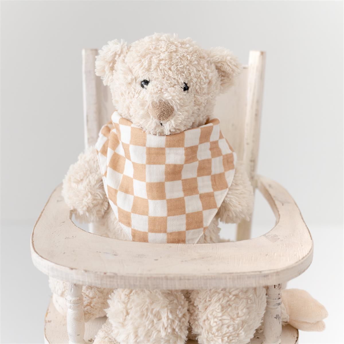 Müslin Üçgen Mama Önlüğü Çift kat Müslin Kahve Dama