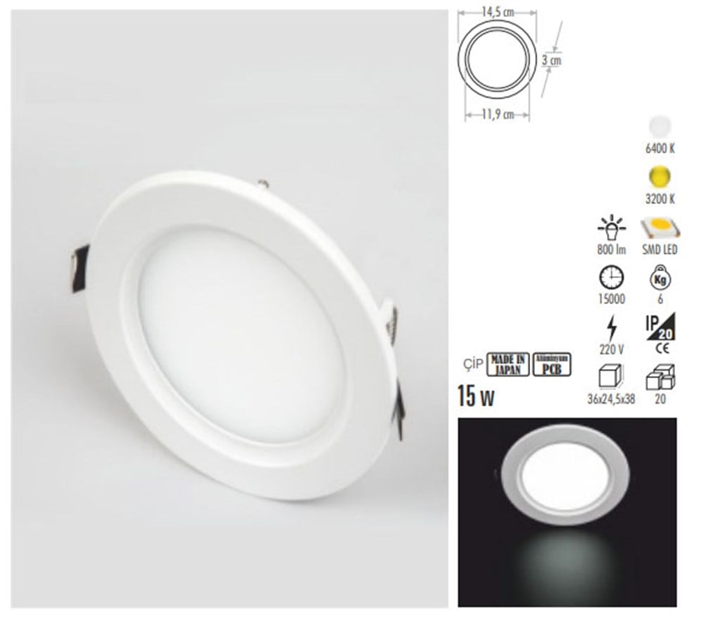 15W PANEL LED ARMATÜR (YUVARLAK)