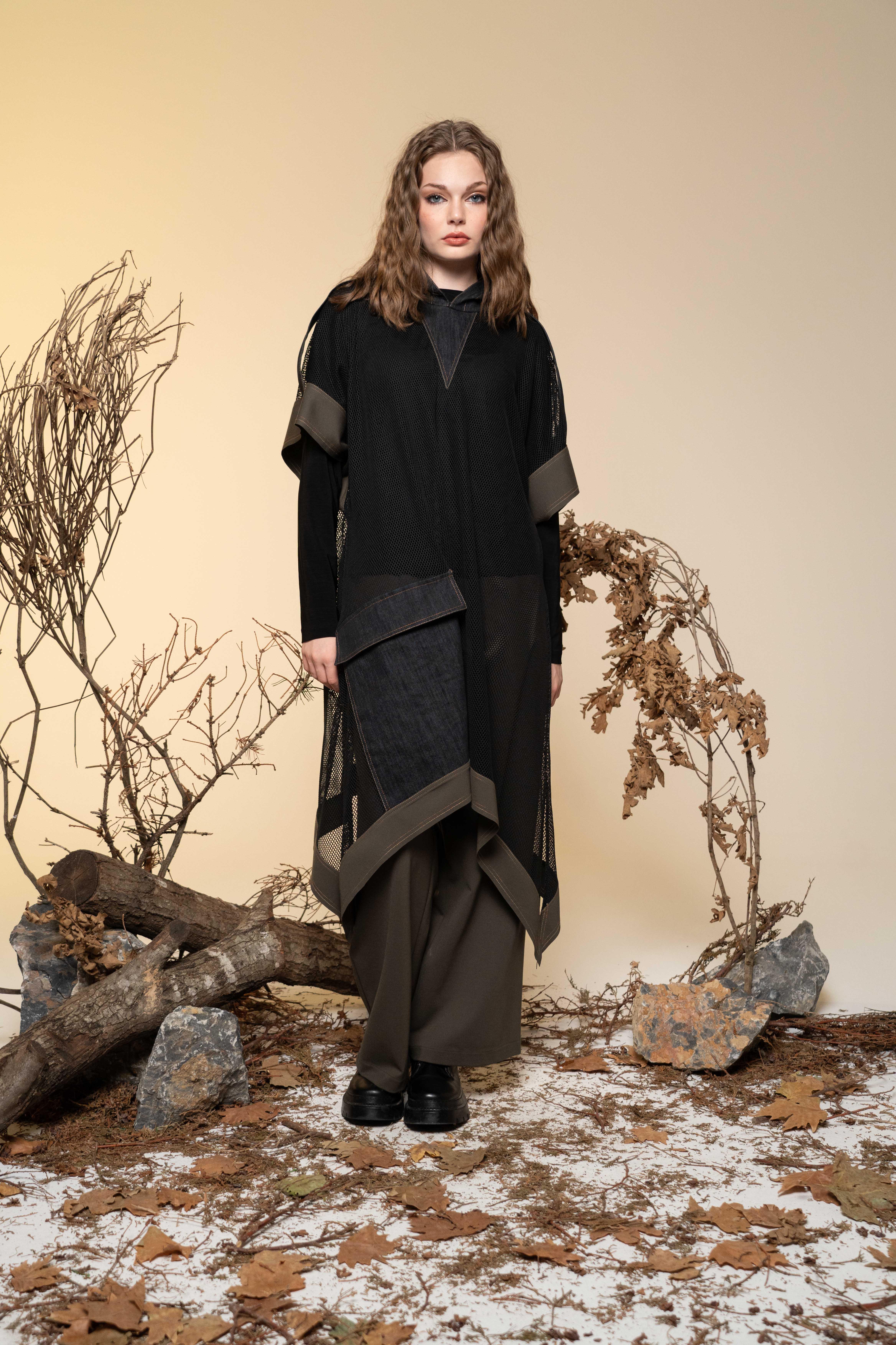 DENIM GARNİ FİLE PANÇO 