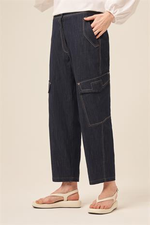 BELİ LASTİKLİ YANLARI CEP DETAYLI JOGGER DENIM PANTOLON