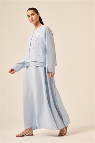 BEYAZ DANTEL ÇİÇEKLİ ÖN BANDI NERVÜR DETAYLI PASION ELİBSELİ TAKIM