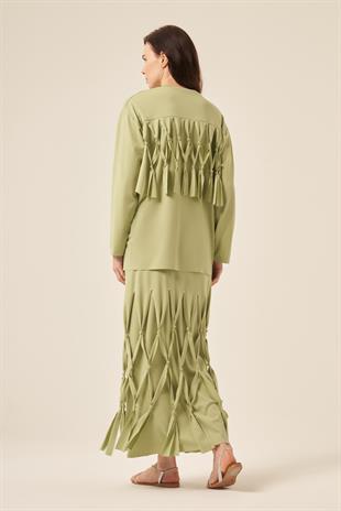 DÜĞÜMLÜ VE SAÇAKLI BAMBU PANTOLONLU TAKIM