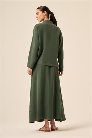 ETEĞİ VE CEKETİ BAKIR KUM BONCUK DETAYLI PASION ETEKLİ TAKIM