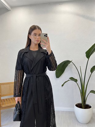 FİLE ÖRGÜ DETAYLI TRENÇKOT