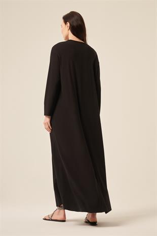 GARNİ APARA BİYE DETAYLI UZUN KOLLU BAMBU ELBİSE