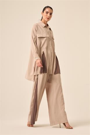 ÖN FERMUAR DETAYLI KOMBİN RENKLİ VERONA PANTOLONLU TAKIM