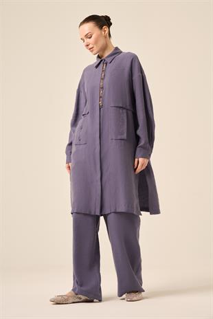 ÖN PATI BONCUK İŞLEMELİ UZUN PASION TUNİK